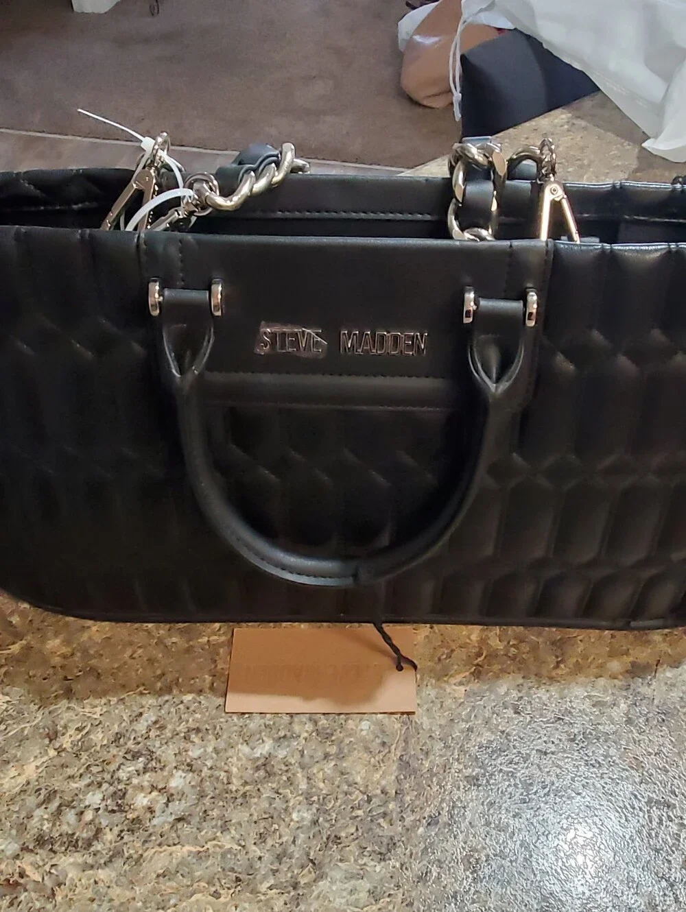 STEVE MADDEN NWT BJOVER BLACK QUILTED SATCHEL BAG.